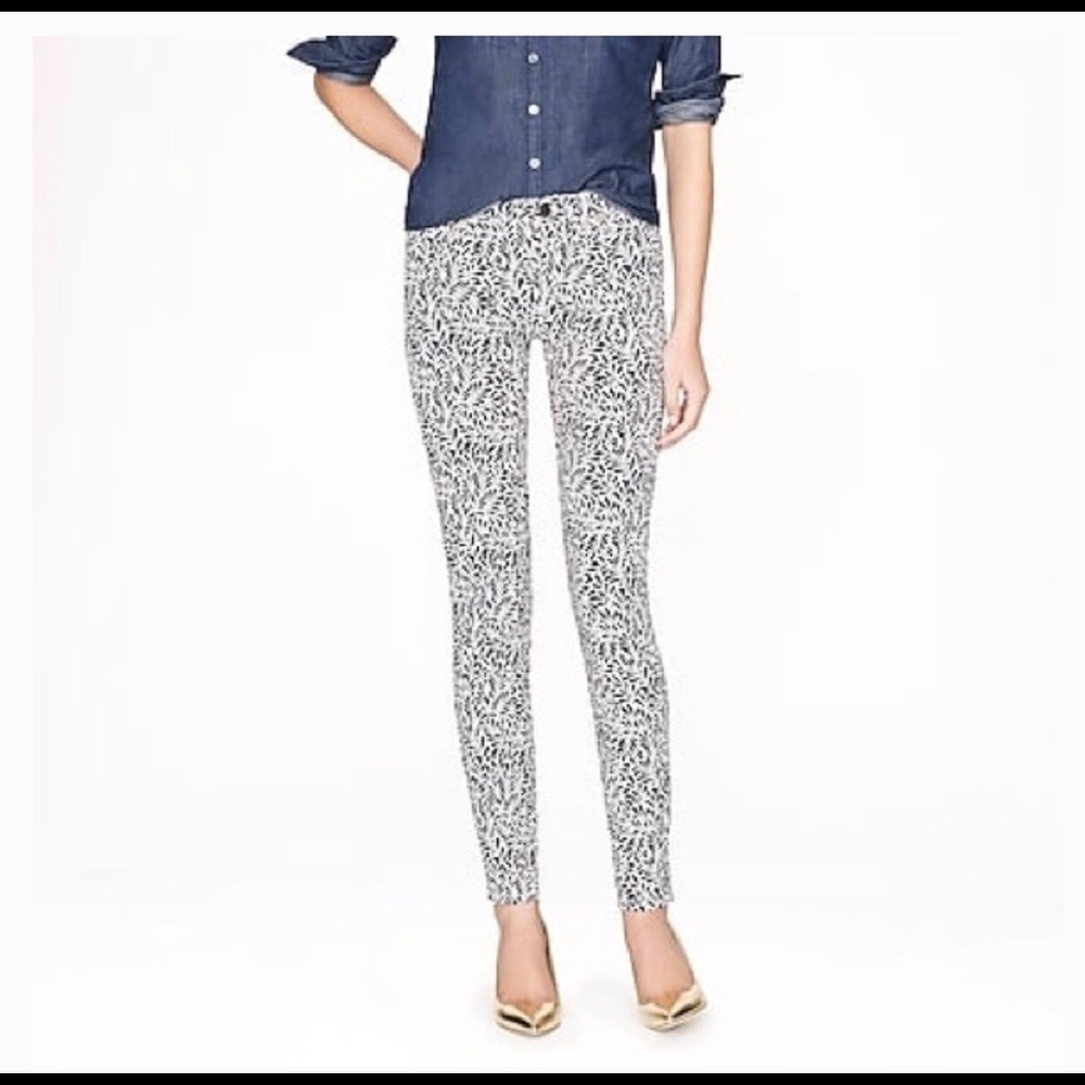 J.Crew midrise toothpick black&white fern size 29